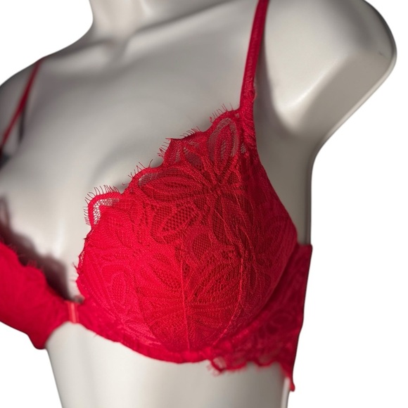 Victoria's Secret Pink 32C Date Super Push Up Bra Red Lace Front Close - Picture 4 of 16